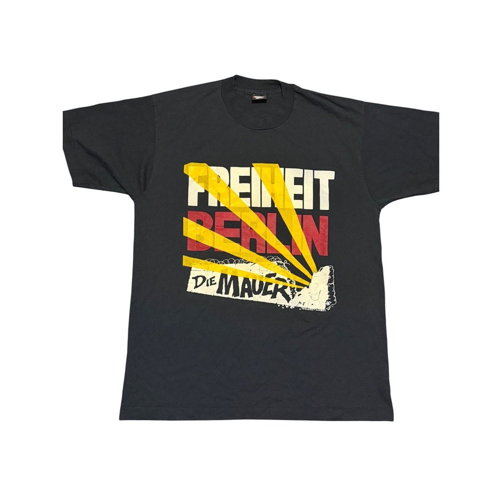 Vintage 1990 Berlin Wall Freiheit Die Mauer Shirt Screen Stars Best XL Black USA